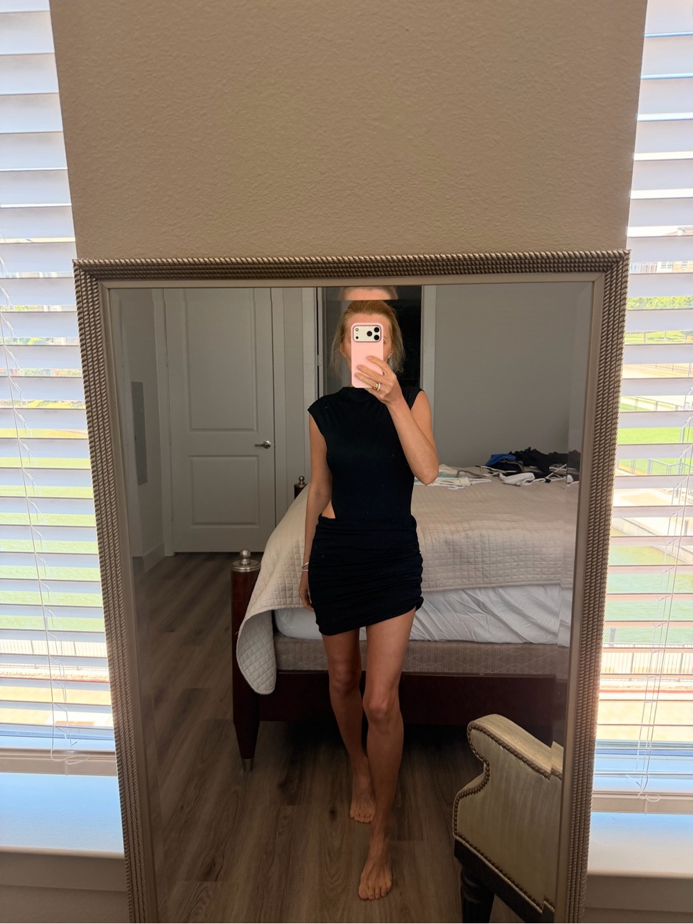 Sleeveless Black Mini Dress with Side Cutout - Picture 2 of 8